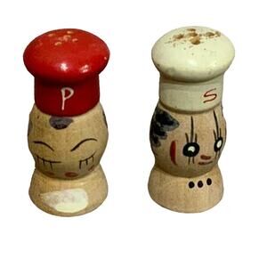 Small Vintage Wooden Hand Painted Ladies Made in Japan Salt Pepper Shaker Set